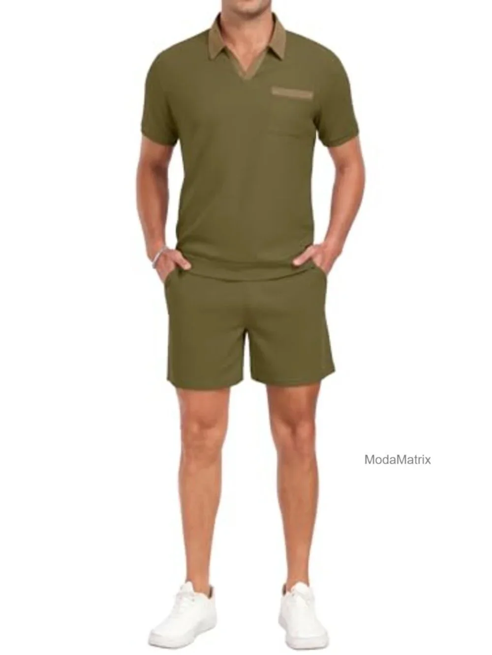 Men's 2-Piece Polo Shirt & Shorts Set Waffle Knit Athletic